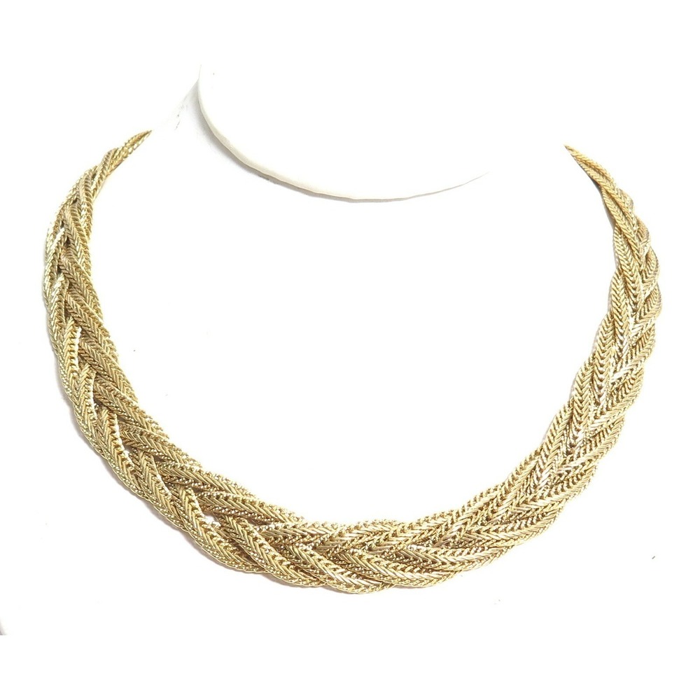 Vintage Beautiful Wide Intricate Design Braided Gold Plated Necklace 18"‎